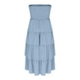 thumbnail image 6 of Zpanxa Long Sleeveless Vest Dress Off Shoulder with Smocked and Tiered Detail Solid Color, 6 of 8