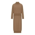 thumbnail image 6 of Vivianyo HD Women's Two-piece Waffle Knit Half-neck Suit Long-sleeved Oversized Top Long Skirt Suit Brown, 6 of 7