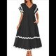 thumbnail image 1 of Vestido Midi Informal de Verano 2025 para Mujer, con Escote en V, Corta, Volantes, Corte A, . Negro XL, 1 of 10
