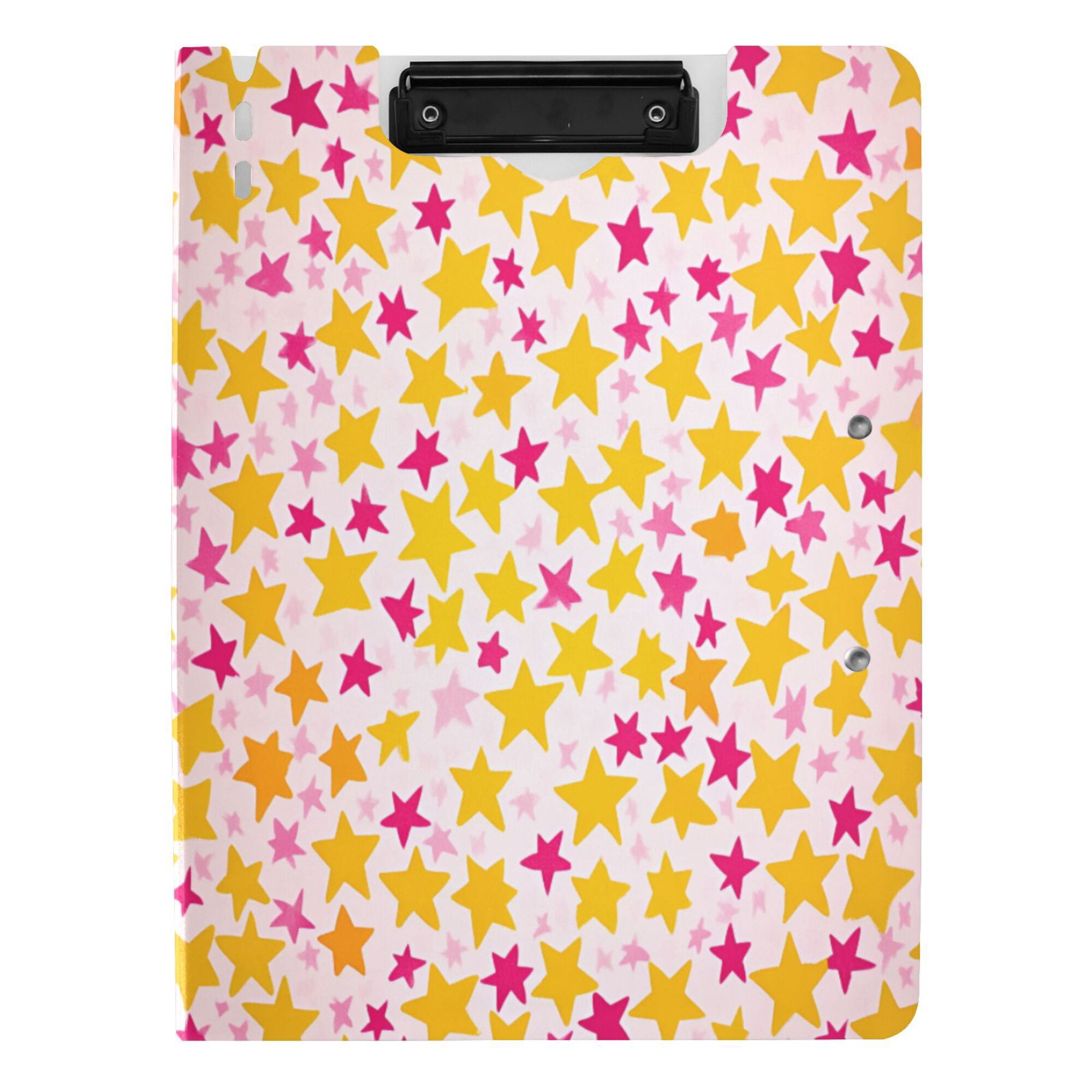 FORMRS A4 Clipboard Folder with Pen Holder Horizontal Foldable School Office Binder, Light Pink Stars