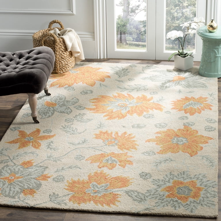 SAFAVIEH Blossom Collection Wool Runner Rug 2'3"x6' - Handmade, Light Grey/Ivory, For Hallway Living Room Bedroom