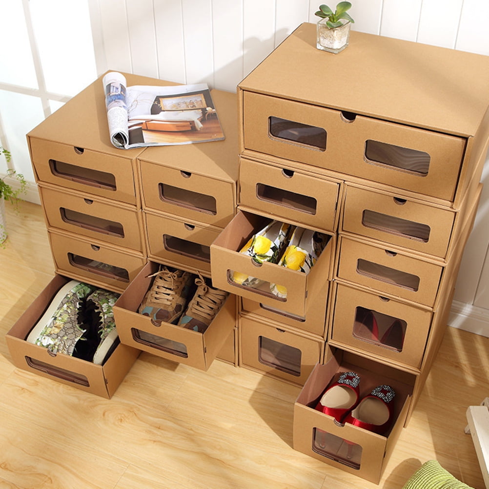 6pcs Paper Drawer Shoebox Transparent Shoebox Shoe Case Dustproof Drawer style Shoes Box Window Shoes Storage Container for Home