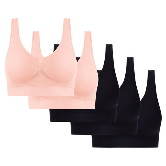 Sports Bras for Women Plus Size Ultra-Comfort Wireless Seamless Racerback Bra Breathable Light Lift Tank Style 5-Pack Black S-4XL