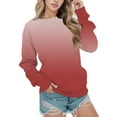thumbnail image 1 of Gibobby Sudadera con forro polar Mujer Sudadera informal con cuello redondo y estampado degradado para mujer, camiseta de manga larga, , versión holgada (Rojo, XL), 1 of 5