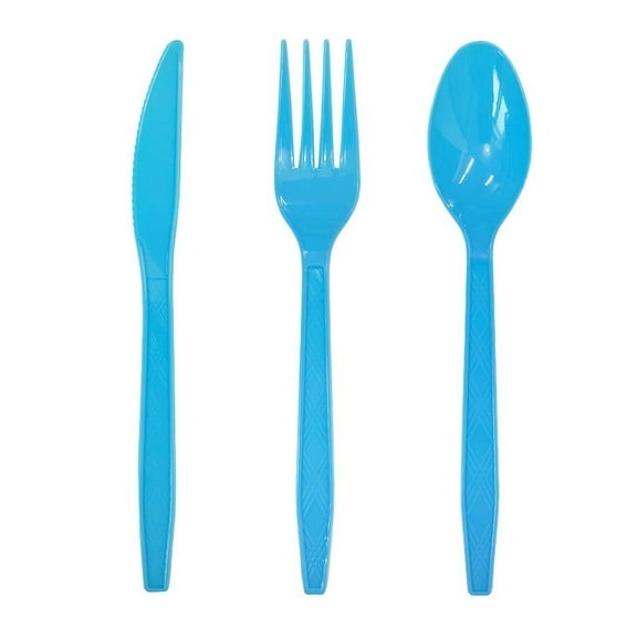 NAMZI Disposable Plastic Utensil Set (60 Pieces) , 20 Each Forks/Knives/Spoons, Perfect for Daily Use & Party/Picnic/Restaurant Needs(Blue)