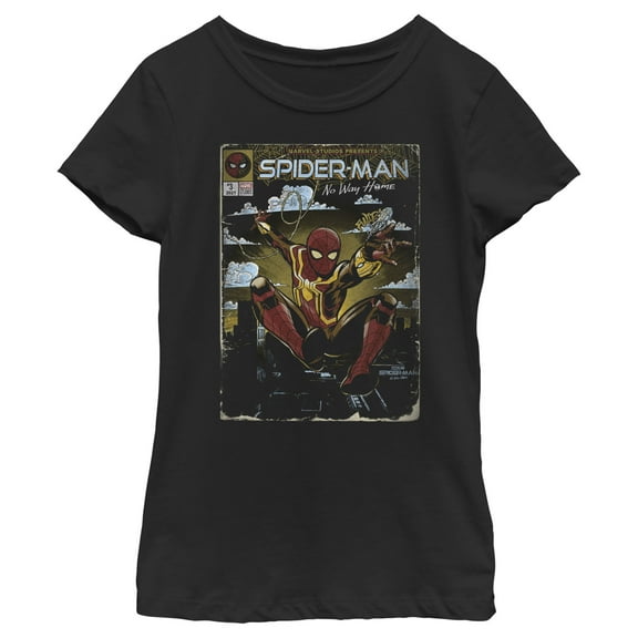 Girl's Marvel Spider-Man: No Way Home Comic Book Cover Graphic Tee Black Medium