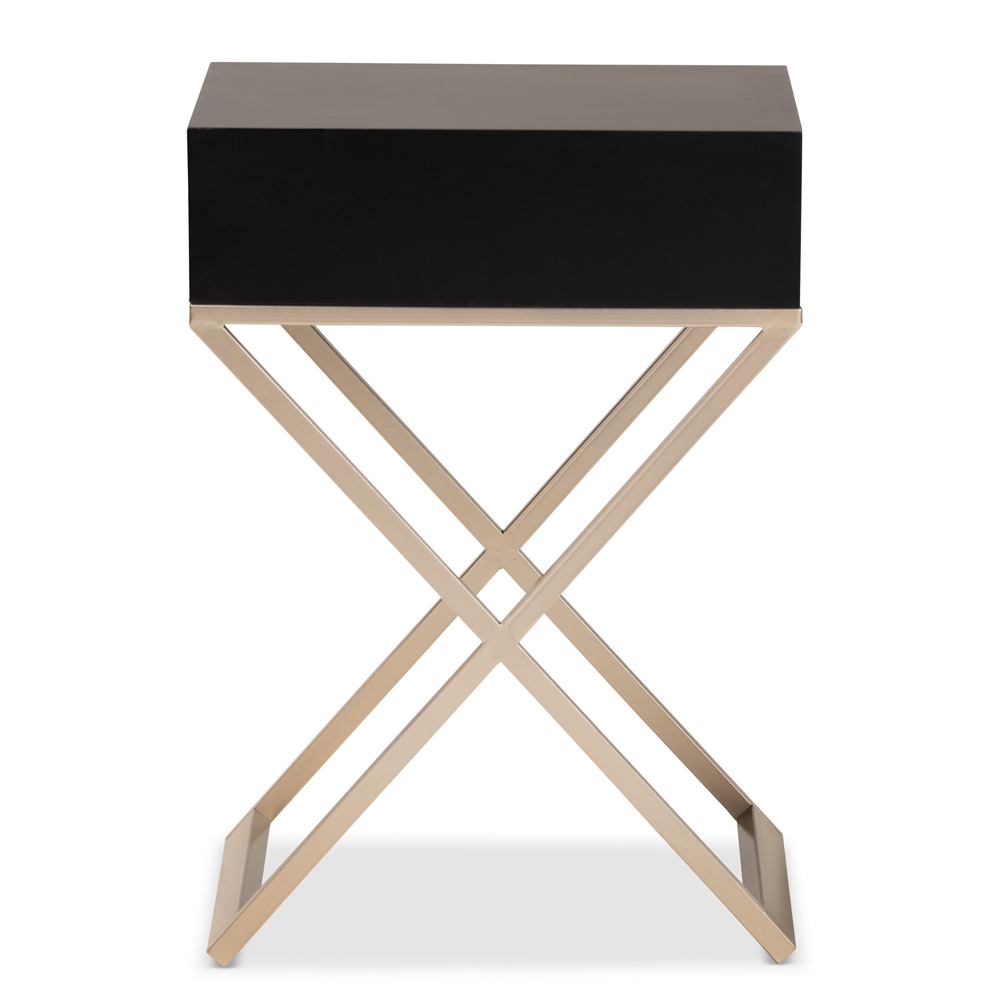 Baxton Studio Patricia Modern and Contemporary Black Finished Wood and Powder Coated Brass Effect Metal 1-Drawer End Table