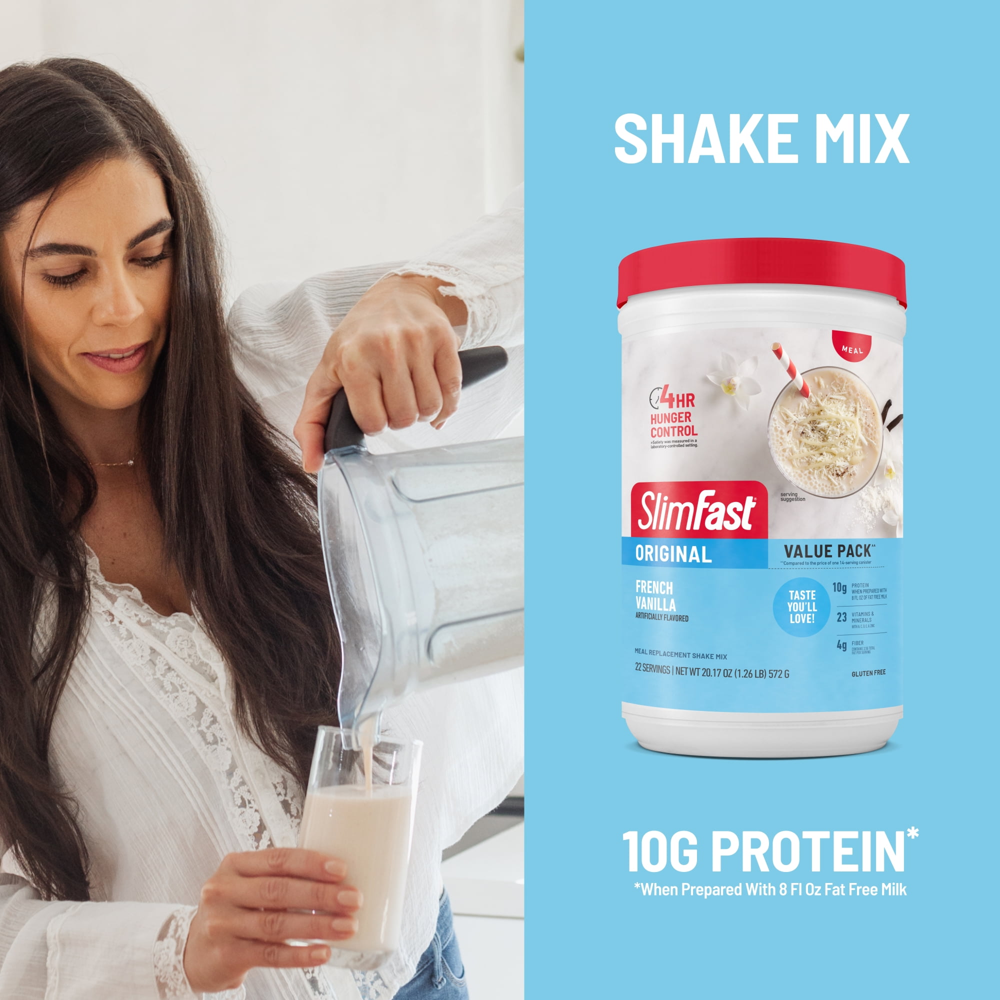SlimFast Original French Vanilla Meal Replacement Shake Mix, 10g Protein, 22 Servings