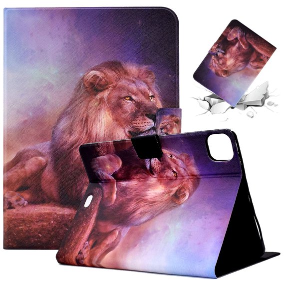 SaniMore for iPad Air 4th/5th, iPad Pro 11(2022/2020/2021/2018) Case, PU Leather Wallet Flip Case with Auto Wake/Sleep Card Cash Slots Multiple Viewing Angles Full Wrap Protective Fashion Case, Lion