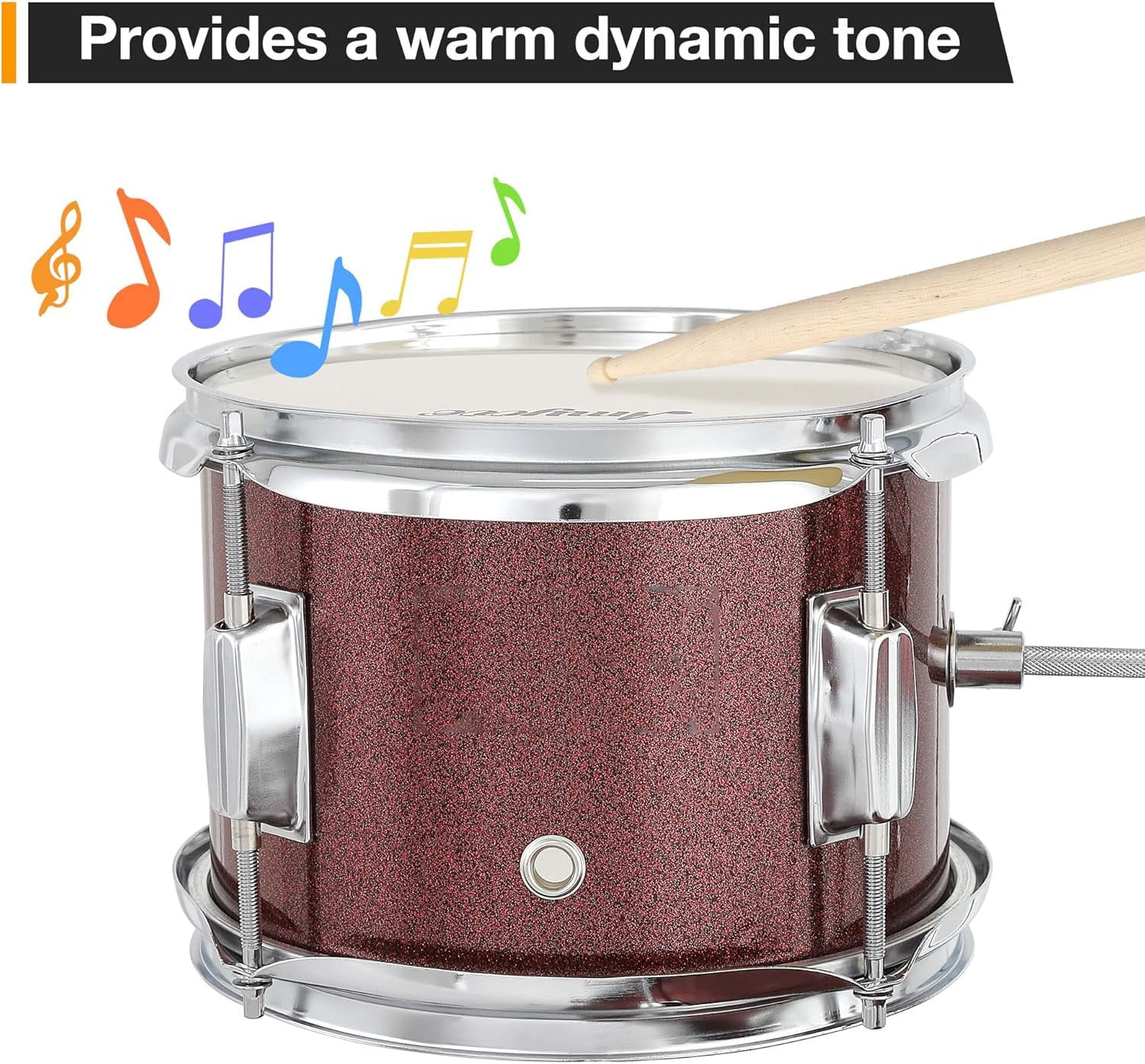 TEQIN Drum Set for Kids and Beginners, 3-Piece 14'' Drum Kit with Adjustable Throne, Cymbal, Pedal & Two Pairs of Drumsticks, Musical Instruments for Boys and Girls