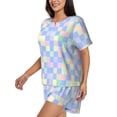 thumbnail image 3 of Womens Pajama Sets With Pocket, checkered style pastel colorful Lounge Sets Short Sleeve Sleepwear PJ Sets for Women, 3 of 6