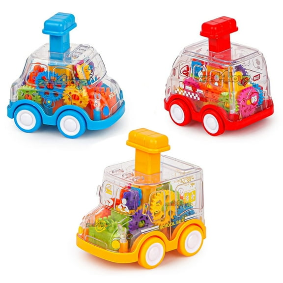 FZFLZDH 3Pcs Pull Back Car Transparent Car Toys For Kids Prizes Cartoon Pressing Gear Car Inertial Pullback Car Pressure Glide Car