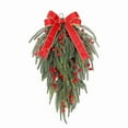 thumbnail image 2 of xaoyunyn Artificial Christmas Teardrop Swag with Realistic Leaves and Red Berries，Decorative Indoor and Outdoor Hanging Wreath with Bow for Home and Garden, 2 of 8