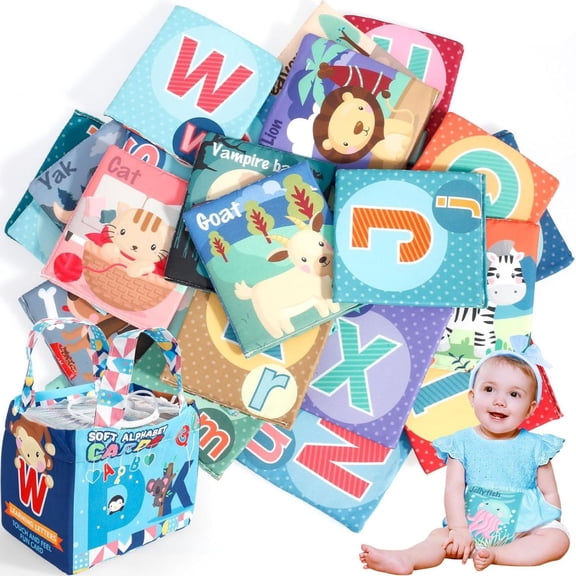 Goowood Alphabet Flash Cards for Toddlers 1-3 Washable Cloth ABC Cards with Storage Bag Soft Letter Early Educational Toys for Baby Infants