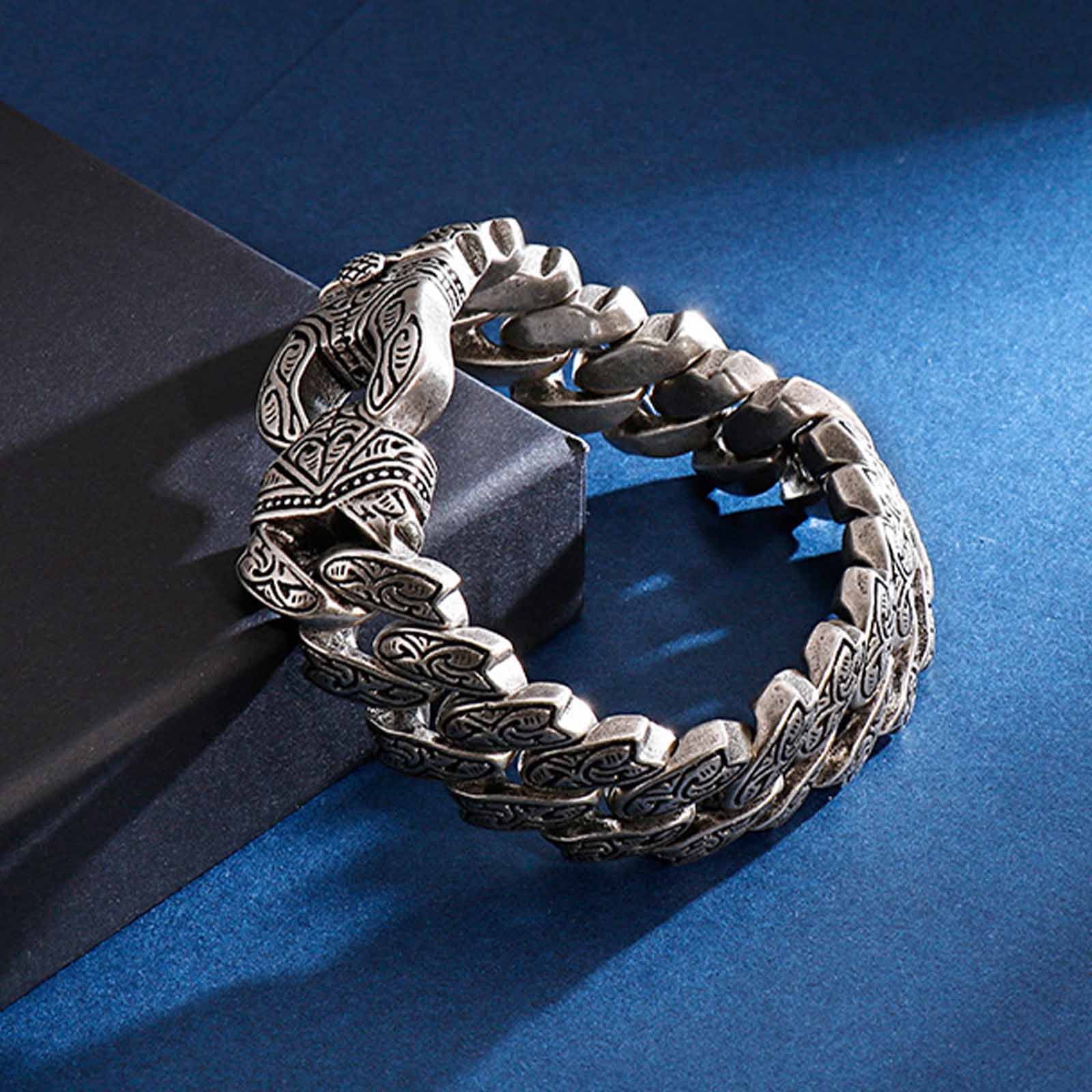 Titanium Steel Adjustable Viking Bracelet for Men & Women, Norse Rune Engraved Chain Jewelry with Gift Box, Hypoallergenic Rustproof Biker Punk Accessory