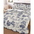 thumbnail image 3 of Quilts Queen Size Bedding Set, Farmhouse Country Lightweight Quilted Comforter, Vintage Blue French Garden Horse Swan Soft Reversible Bedspread Coverlet with Pillow Covers for All Season, 90" x 96", 3 of 7