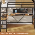 thumbnail image 3 of Twin Loft Bed with L-Shaped Desk and LED Lights, Metal Loft Bed Frame with 5 Storage Drawers, Hall Tree & Charging Station, Space-Saving Twin Size Bed with Ladder for Teens, 3 of 10