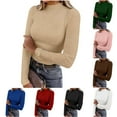 thumbnail image 2 of ShiShine Women's Lettuce Trim Mock Neck Long Sleeve Tops 2025 Casual Dressy Ribbed Knit Slim Fit Tee Shirt, 2 of 7