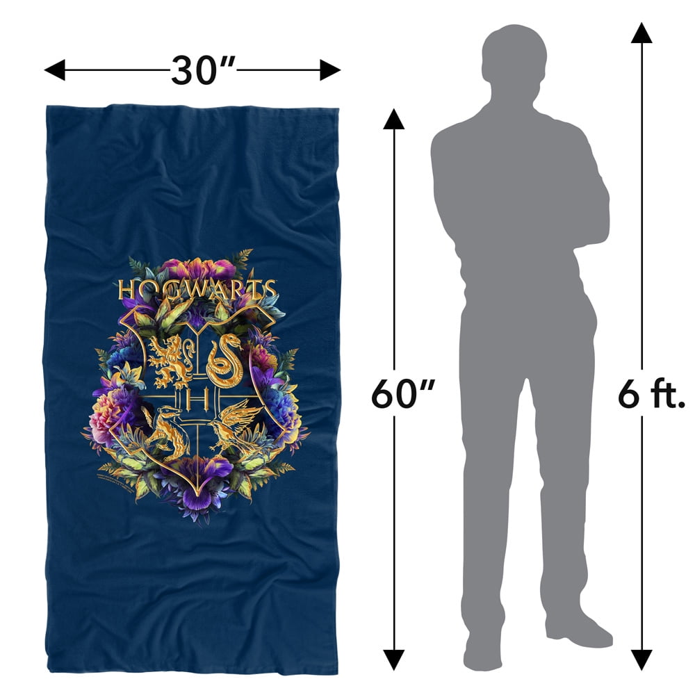 Harry Potter Hogwarts Multi-Colored Floral Crest Officially Licensed Beach Towel 30' X 60'