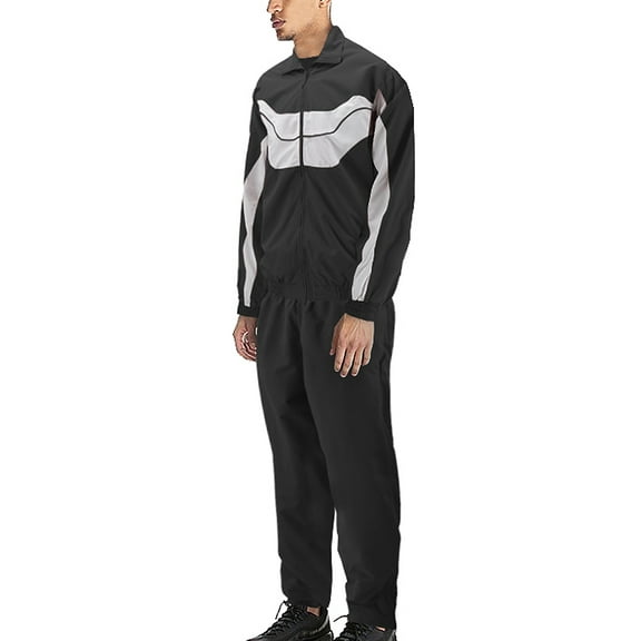 Men's Casual Running Working Out Jogging Gym Fitness Straight Leg Tracksuit Set (Black, M)