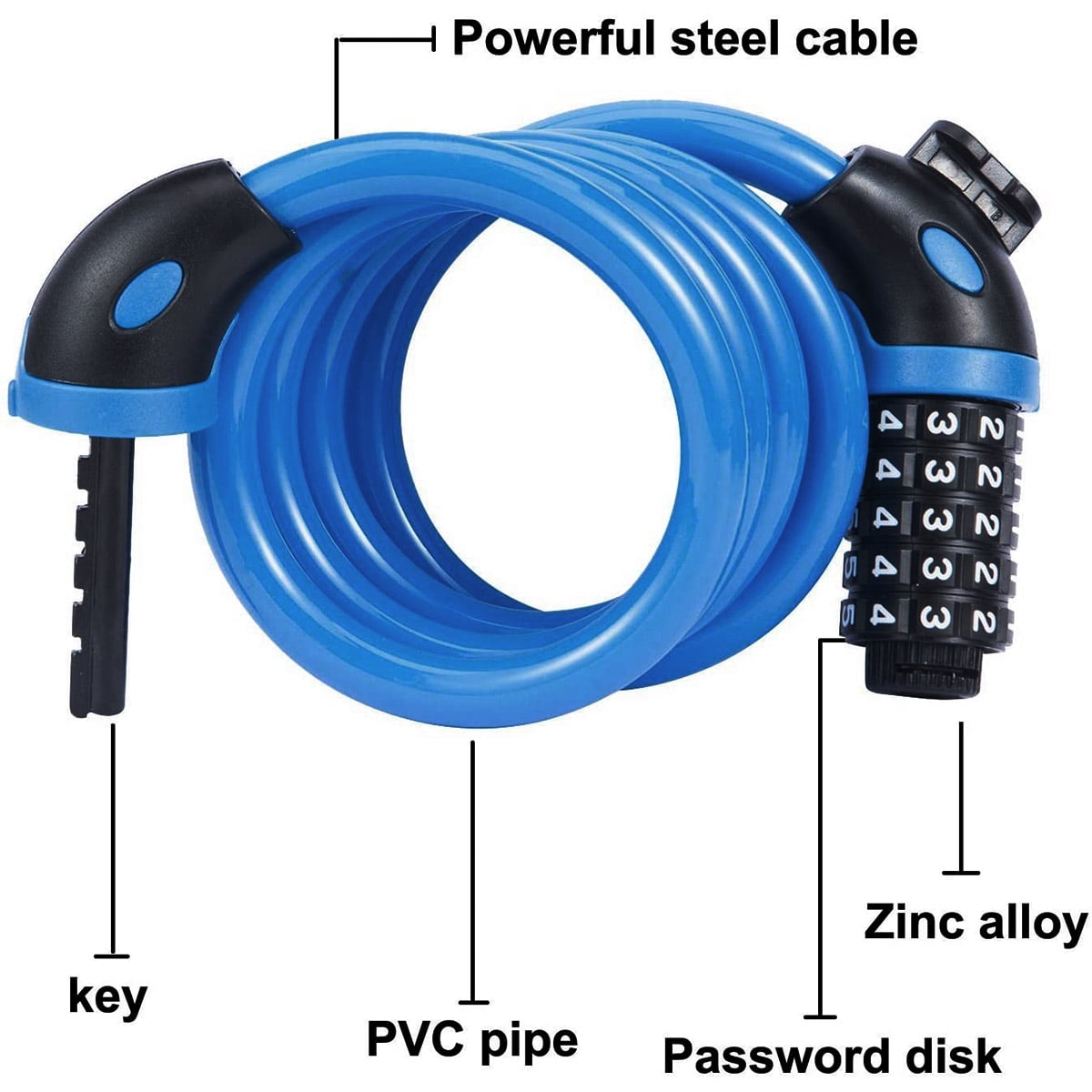 KAWELL Bike Lock Bicycle Chain Lock,with 5-Digit Resettable Number and Mounting Bracket,Combination Coiling Cable Lock Best for Bicycle Outdoors - 4 Feet x 1/2 Inch