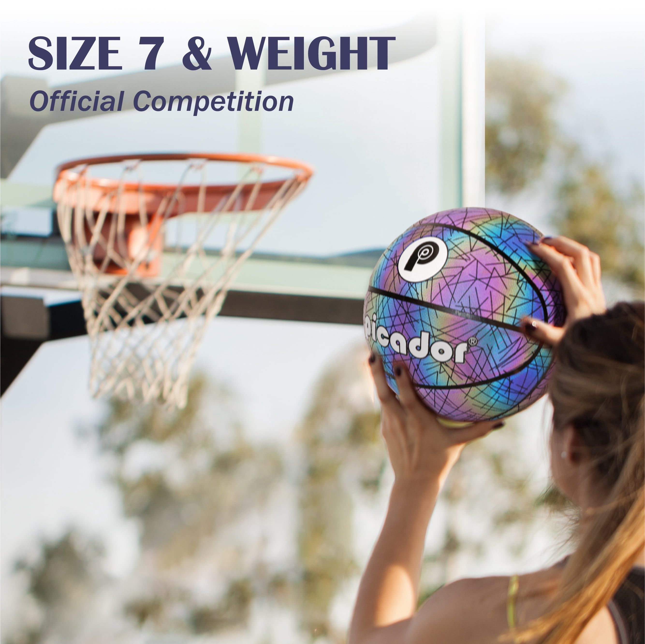 Outdoor Basketball Official Size 7(29.5''), Reflect Light PU Basketballs for Adult Youth Indoor Sport Training Match