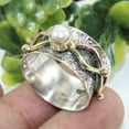 thumbnail image 2 of White Pearl Ring Pearl Jewelry Silver Ring Handmade Ring Spinning Ring Meditation Ring Gemstone Spinner Ring Three Tone Ring Thumb Ring, 2 of 2