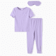 thumbnail image 1 of PatPat Pijamas ajustados sólidos de bambú viscosa para niñas pequeñas, set de 3 piezas con máscara para dormir, 1 of 3