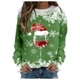 thumbnail image 1 of HNMKIU Hauts à Manches Longues pour Femmes Mode Automne et Hiver Loisirs Vacances Rouge Flocon de Neige Imprimé de Noël Col Rond Sweat à Capuche Manches Longues, 1 of 4