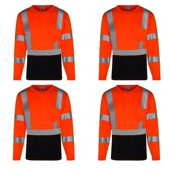 4Pack Everyday ANSI Class 3 with Contrast with Long Sleeve UPF-50 T-Shirt (ORANGE)