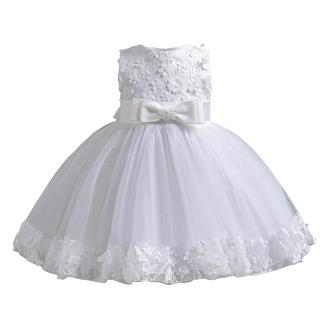 Hfolob Robes d'Été pour Filles en Maille avec Nœud Coloré Tutu à Volants Manches Courtes Longue Robe Fluide Décontractée 18-24 Mois