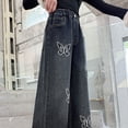 thumbnail image 6 of EnJoCho Girls Bow Denim Pants Kids Baggy Wide Leg Jeans Teens Casual Elastic Waist Vintage Trousers with Pocket Clothes Embroidered Flare Denim for Girls 6-16Y, 6 of 8