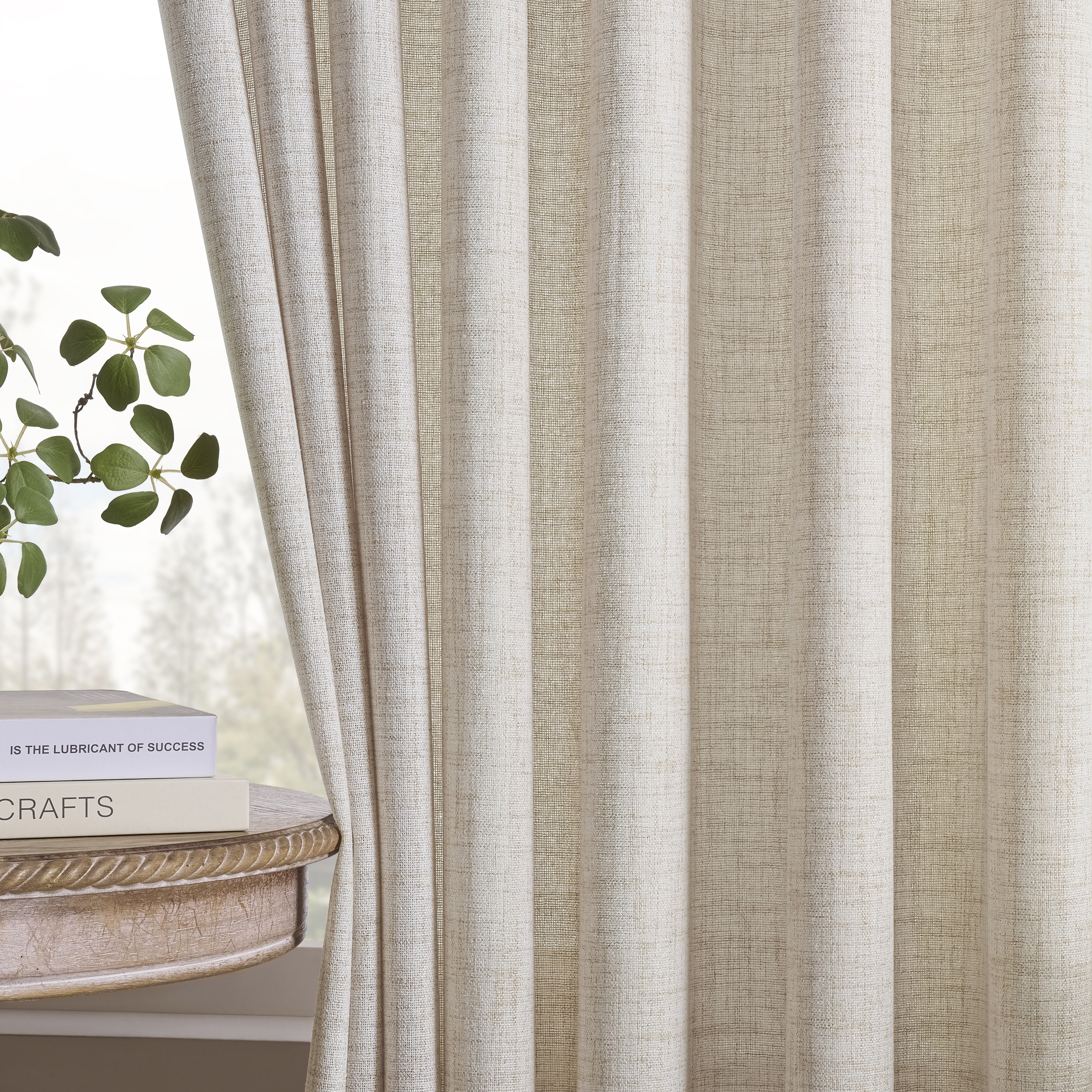 Muuphra Pinch Pleated Light Filtering Linen Blended Curtains with Metal Rings and Hooks for Living Room Bedroom,2 Panels,Cream Beige,40"×63"