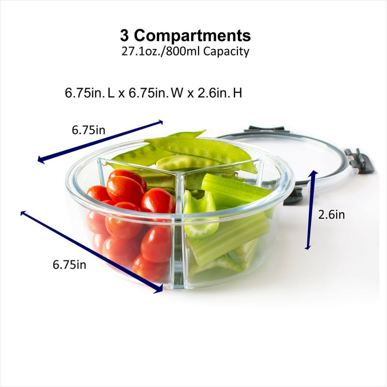 Orii 4 Pc Glass Food Storage Compartment Containers with High Wall Div