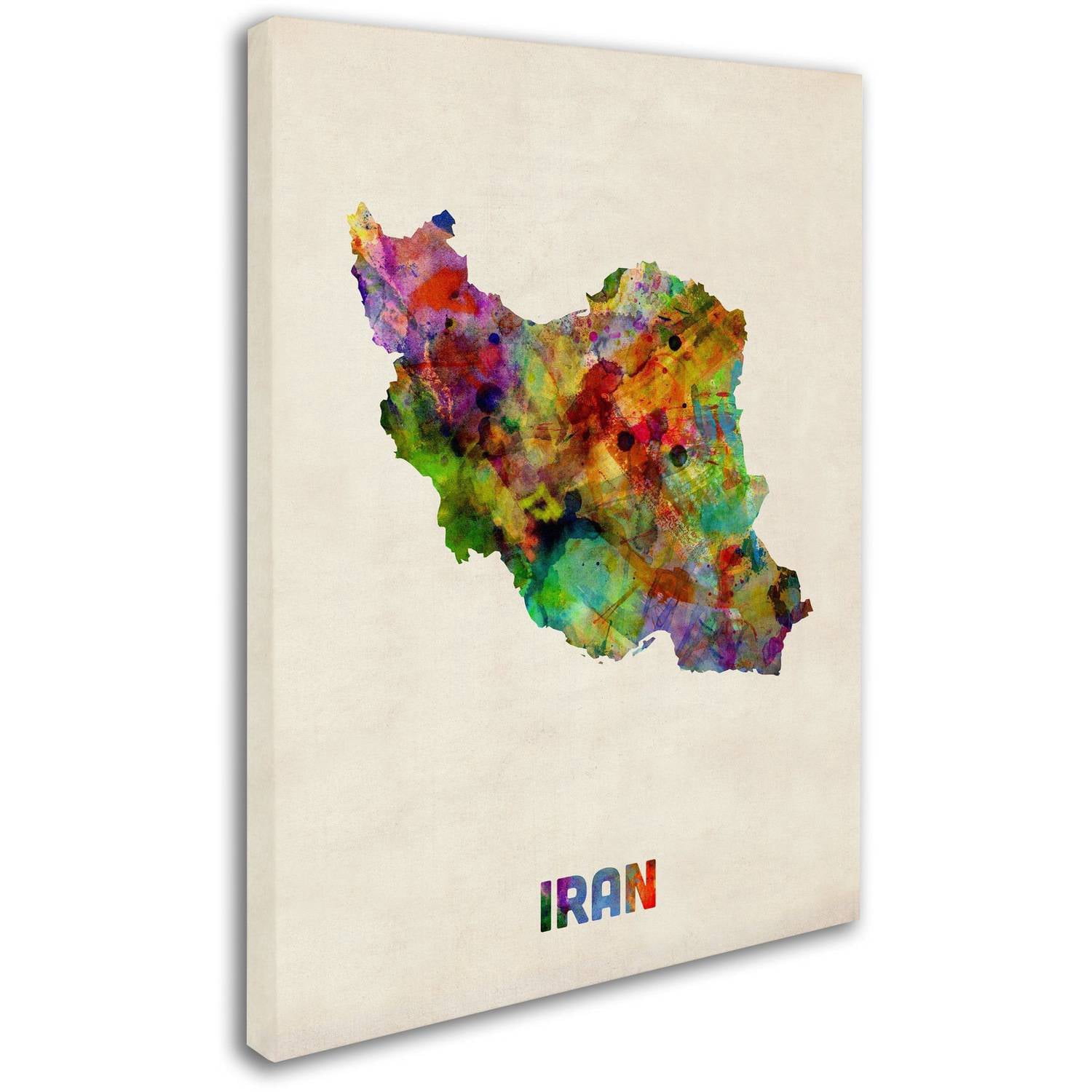Trademark Fine Art Maps Canvas Art ' Iran Watercolor Map ' by Michael Tompsett