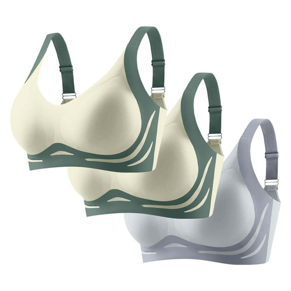 Taqqpue 3 PC Wireless Bras for Women Lushfitting Powerful Push-Up Seamless Sport Bra, Women's Full Coverage Support Anti Sagging Bra Everyday Bar