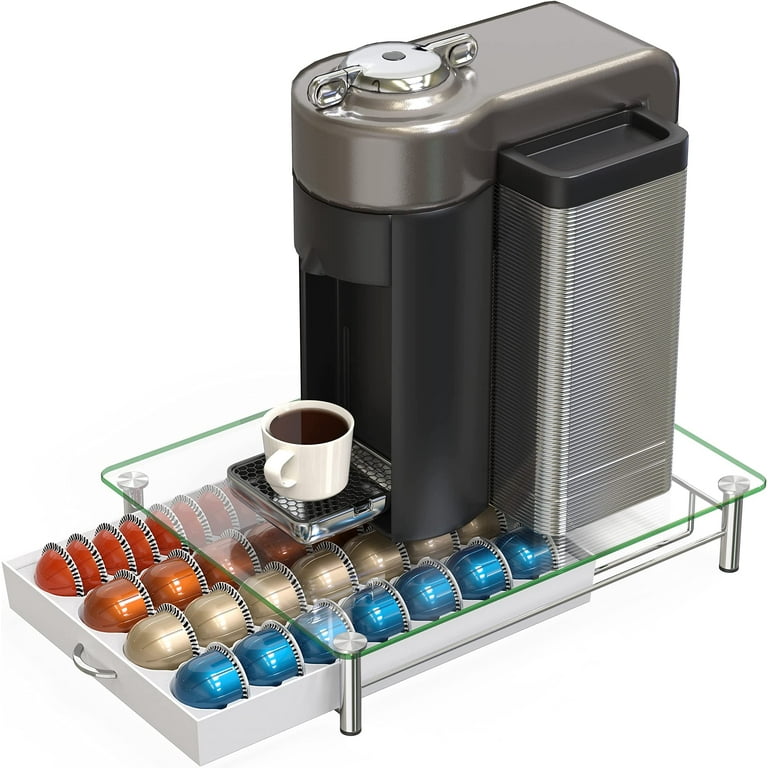 DECOBROS SUPREME GLASS NESPRESSO VERTUOLINE DRAWER WHITE