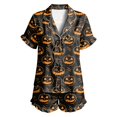 thumbnail image 4 of Women Outfits Short Sleeve Stylish Print Belted Ruffled Lapel Top And Shorts 2 Piece Halloween At Home Wear Women's Clothing Sets L, 4 of 4