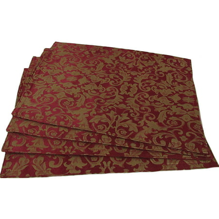 Set of 4 Damask Table Placemats in Ruby Red