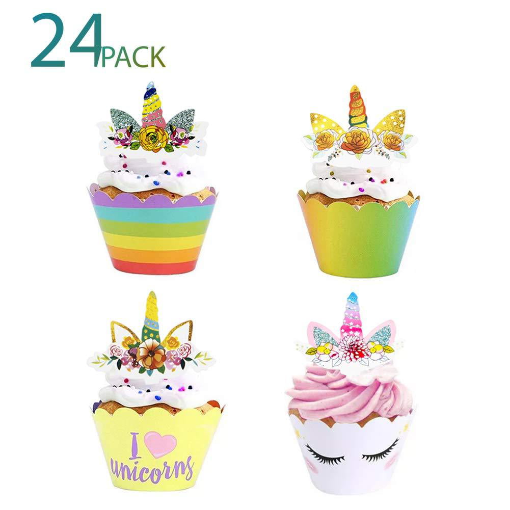 Unicorn Birthday Cake Topper Cupcake Wrapper Party Decorations Supplies 