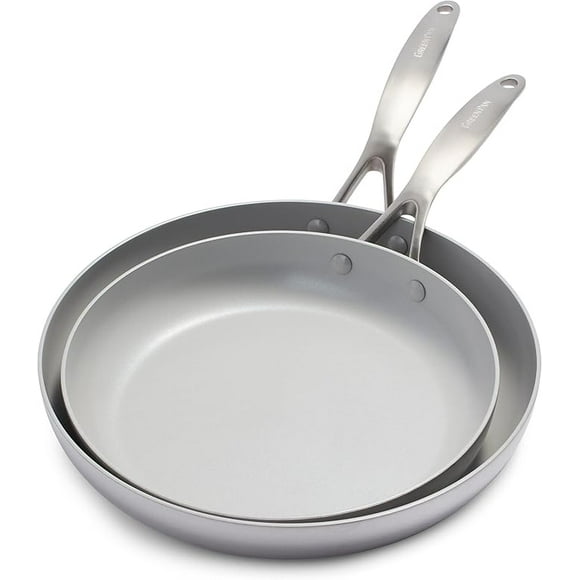 GreenPan Venice Pro Tri-Ply Stainless Steel Healthy Ceramic Nonstick 10" and 12" Frying Pan Skillet Set