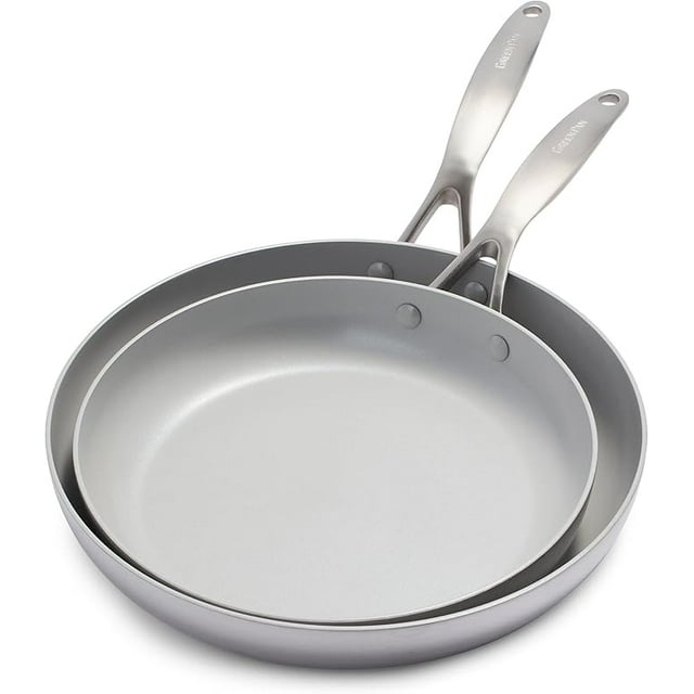 GreenPan Venice Pro Tri-Ply Stainless Steel Healthy Ceramic Nonstick 10" and 12" Frying Pan Skillet Set