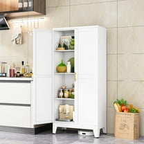Hyxoo Metal Pantry Storage Cabinet, Kitchen Storage Cabinets with Adjustable Feet and Shelves, Metal Pantry Cabinet for Kitchen, Living Room, Laundry Room and Dinning Room (2door-White)