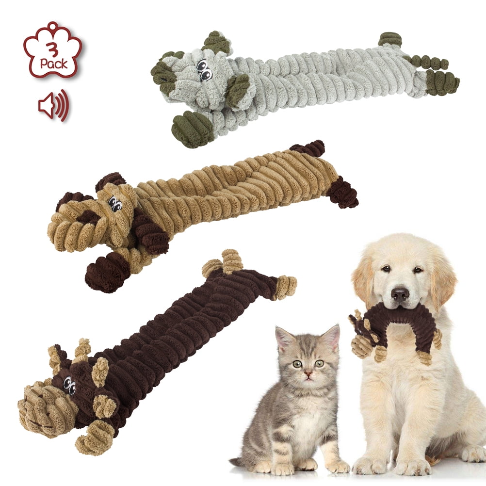 Kepooman 3 Pcs Dog Chew Toy for Teething Chewing and Playtime, No Stuffing Plush Animal Dog Squeaky Toy, Multi-color Kepooman 3 Pcs Dog Chew Toy for Teething Chewing and Playtime, No Stuffing Plush Animal Dog Squeaky Toy, Multi-color