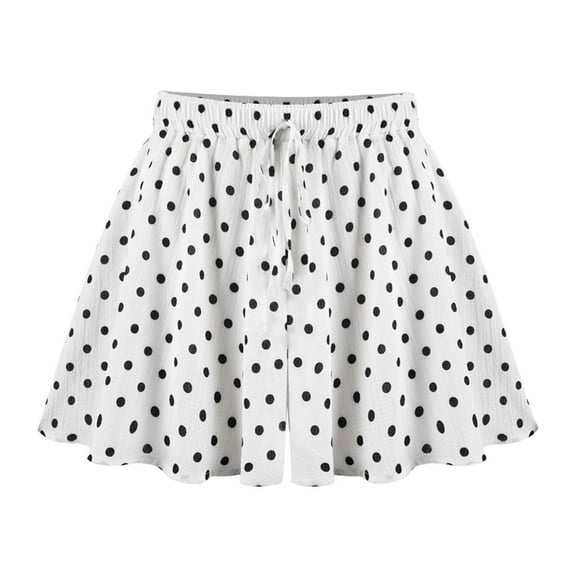 HTNBO Plus Size Womens Skorts Skirts for Summer Loose Elastic Waist Casual Polka Dots Shorts with Pockets