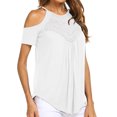 thumbnail image 2 of gakvbuo Cold Shoulder Shirts For Women Summer Tops Dressy Casual Lace Scoop Neck Short Sleeve Flowy Tunics Blouses, 2 of 6
