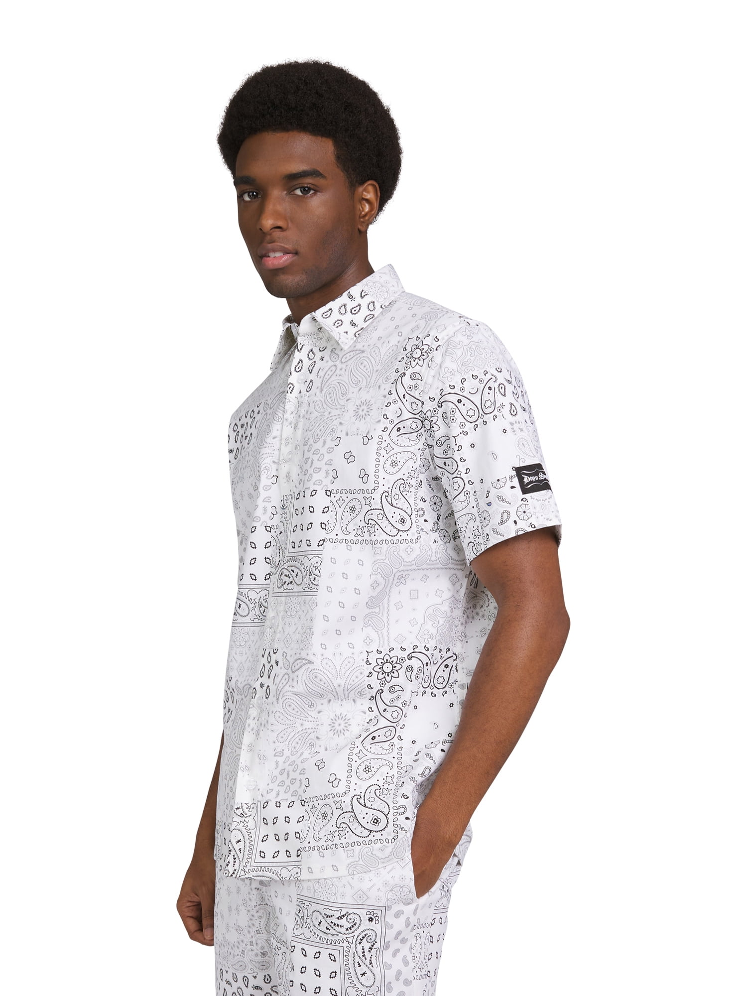 Dogg Supply by Snoop Dogg Men's & Big Men’s Cotton Stretch Paisley Print Patchwork Button-Down Short Sleeve Shirt, Sizes XS-3XL