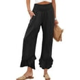 thumbnail image 4 of BLOCLOALO Baggy Pants Linen Pants Summer Women's Linen Pants Fashionable Double Layer High Waisted Wide Leg Pants Loose Pants Lounge Pants Pants with Pockets Black L, 4 of 7