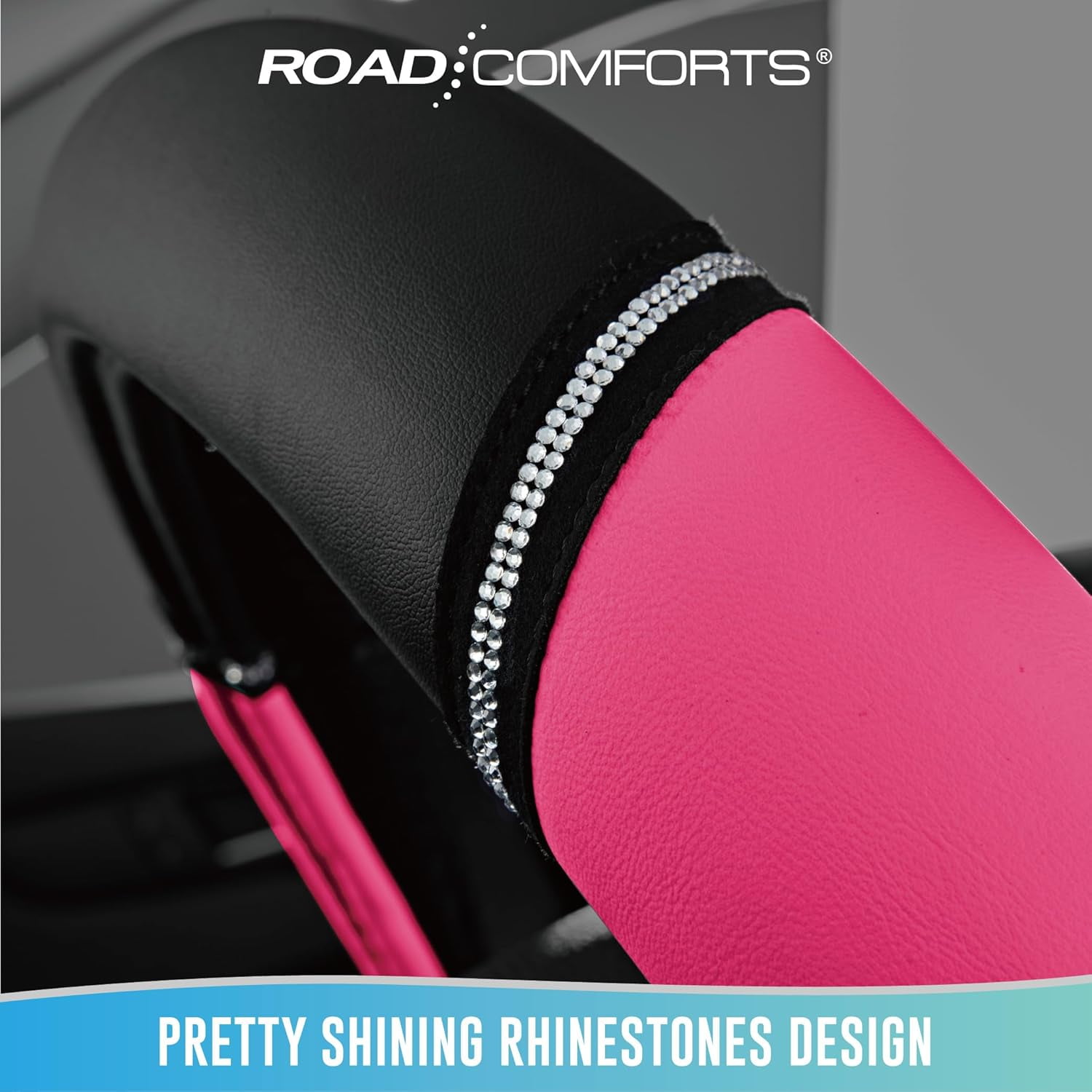 Leather Steering Wheel Cover - Made with PVC Leather - Anti-Slip, Universal Fit 14 1/2 inches to 15 inches - Hot Pink