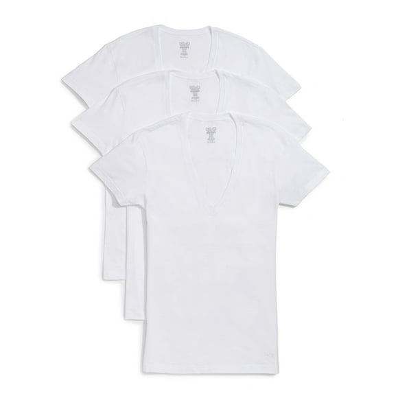 2(x)ist T-Shirt Ajusté en Coton pour Hommes, Col en V Profond, Multipack, Blanc, Grand